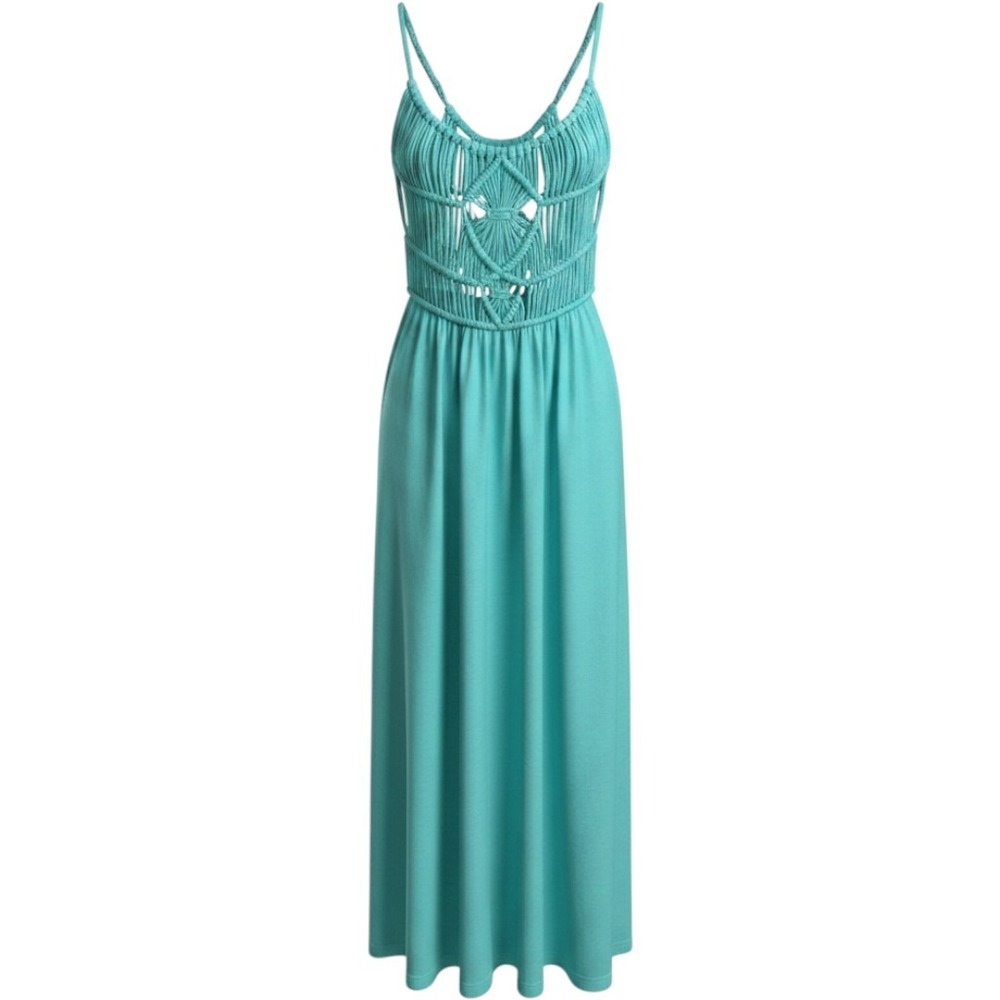 Michael Stars Macrame Yoke Dress Womens Medium Teal NWT Boho Sleeveless